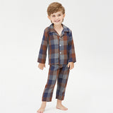 Boys and Girls Casual Plaid Long-sleeved Trousers Two-piece Pajamas