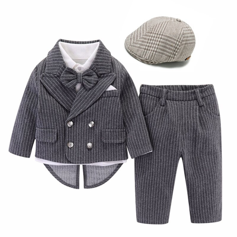 Kid Baby Boy Spring Cotton Suit Birthday Striped Outfit 3 Pcs