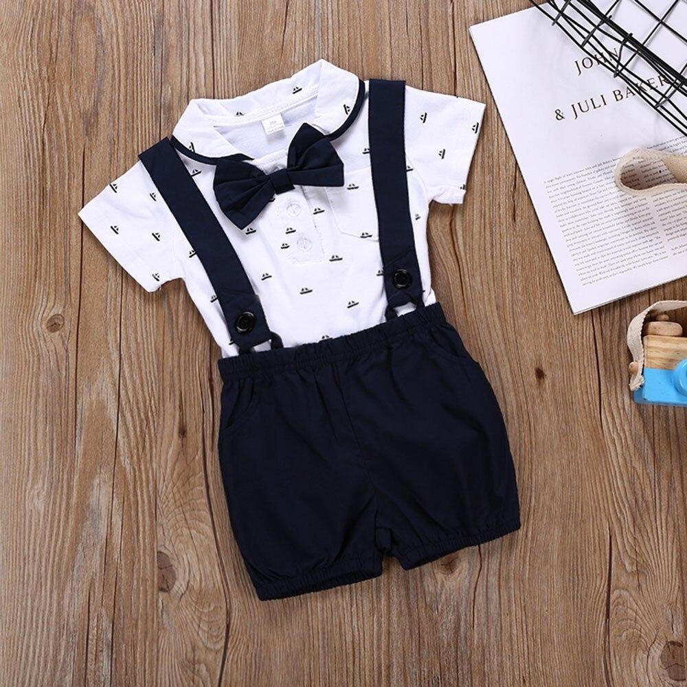Baby Boys Clothes Short Sleeve Suit Tie Romper + Pants Outfits 2 Pcs - honeylives