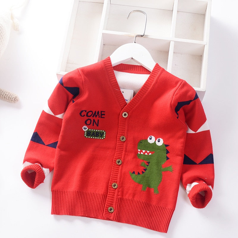 Kid Baby Boys Cardigan Autumn Winter Knit Dinosaur Sweater Coats