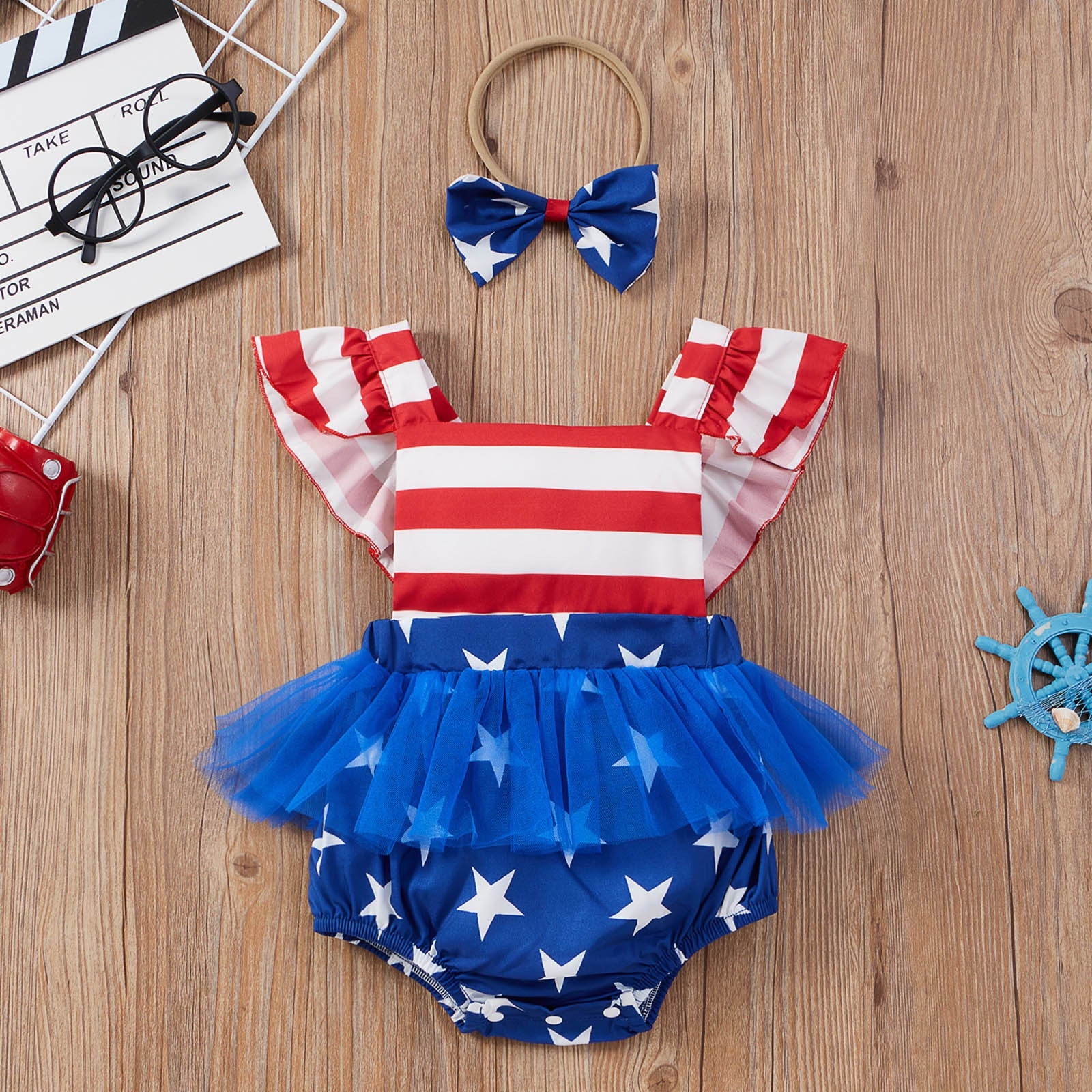 Baby Girl 4th of July Independence Day Bodysuit Rompers