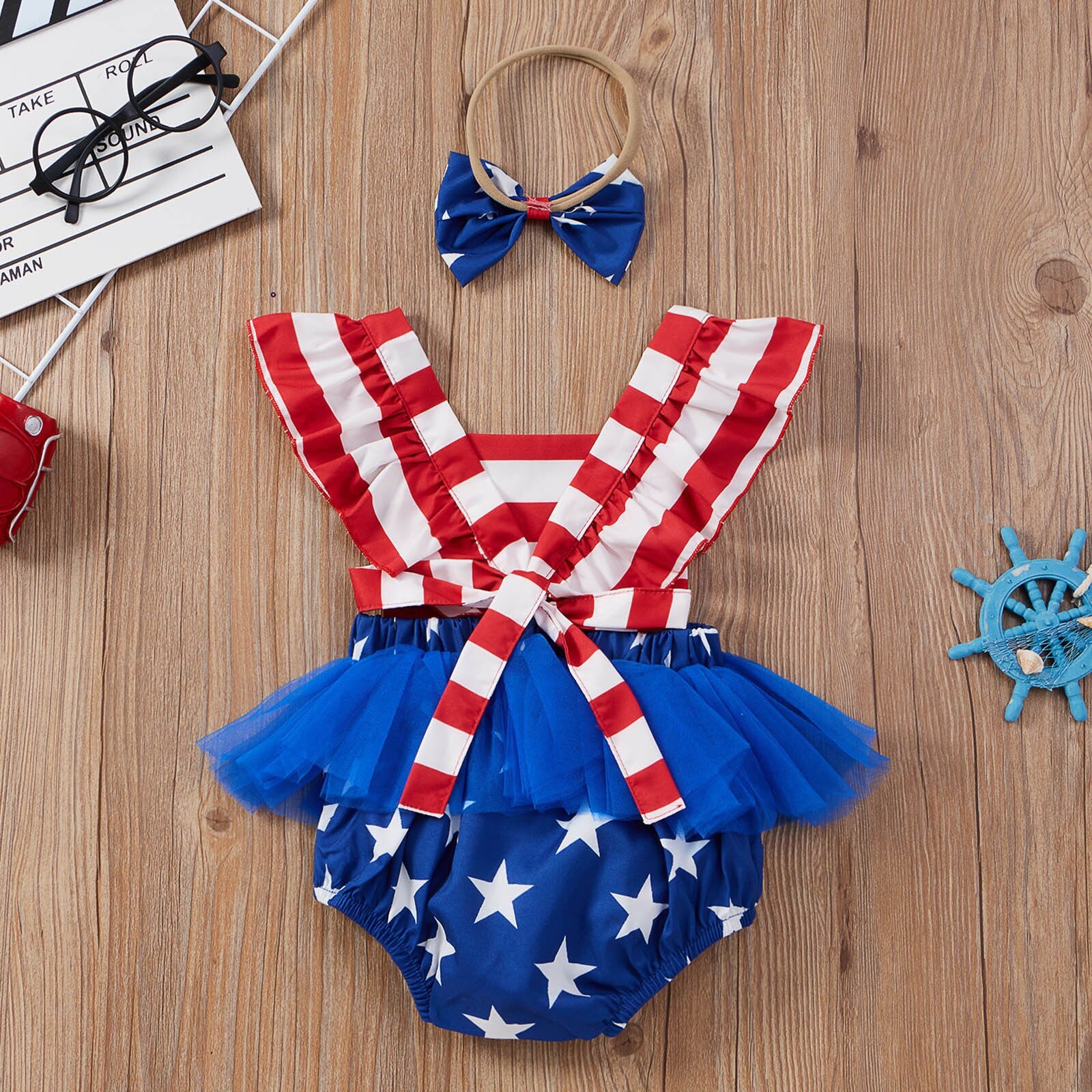 Baby Girl 4th of July Independence Day Bodysuit Rompers