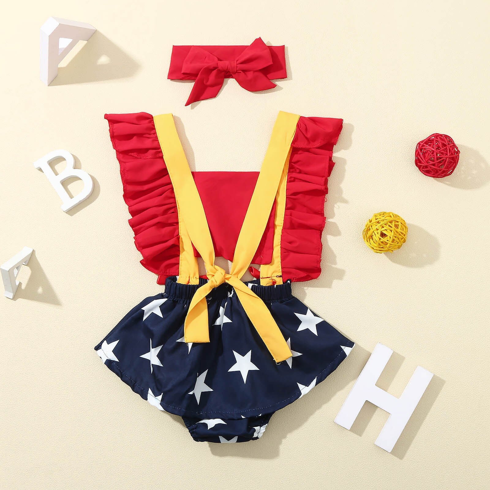 Baby Girl 4th Of July independence Day Backless Bodysuit Rompers