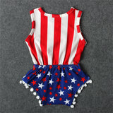 Baby Girl 4th of July Independence Day Sleeveless Bodysuit Rompers