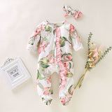 Baby Girl Romper Infant Vintage Sleeper Romper Headband Clothes Outfits - honeylives