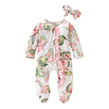 Baby Girl Romper Infant Vintage Sleeper Romper Headband Clothes Outfits - honeylives
