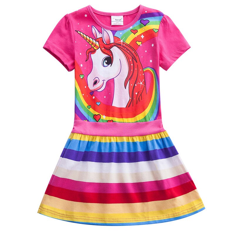 Kid Girls Birthday Party Cartoon Rainbow Unicorn Dress