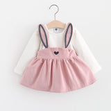Baby Girl Autumn Cotton Long Sleeve Lovely Stitching Rabbit Ears Dresses