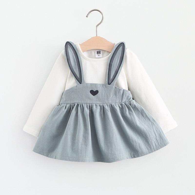 Baby Girl Autumn Cotton Long Sleeve Lovely Stitching Rabbit Ears Dresses