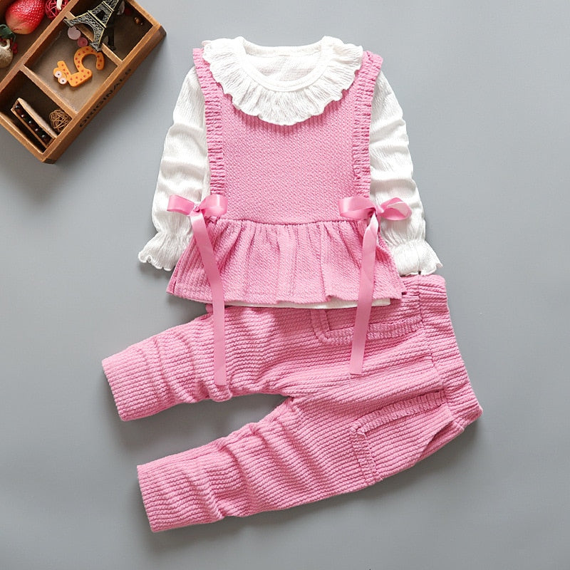 Kid Baby Girl Cartoon Bow Lace Cute Sweet Three-piece Suit Sets