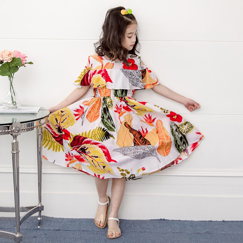 Kid Girl Boho Style Short Sleeve Classic Floral Dress