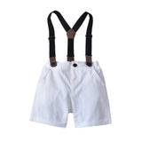 Baby Boys Birthday Formal Suit Gentleman Bowtie Set Short Sleeve Shirt Overall 2 Pcs - honeylives