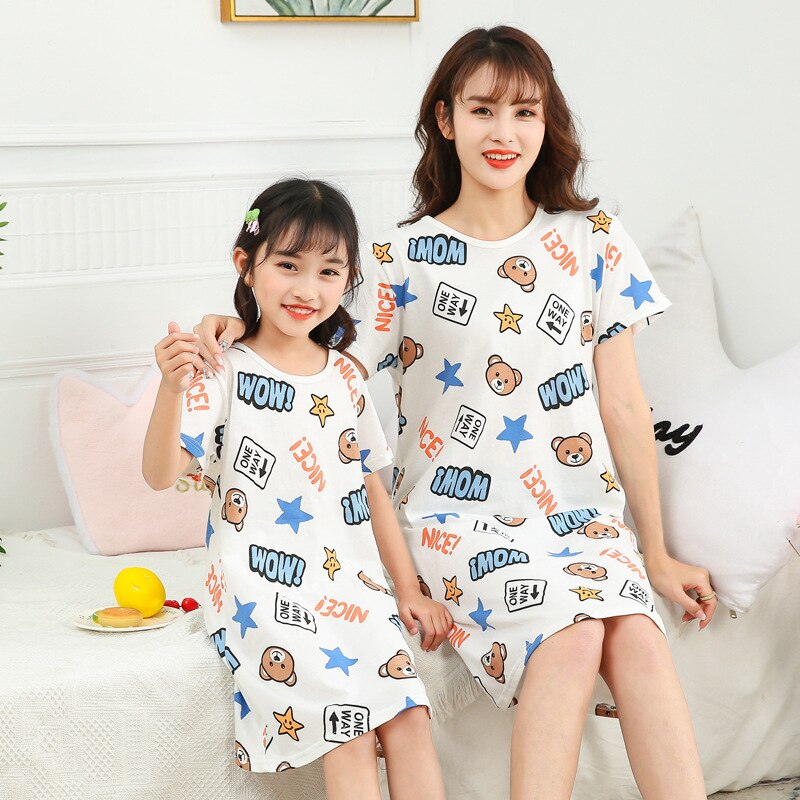 Family Matching Short-sleeved Nightgowns Pajamas Dresses