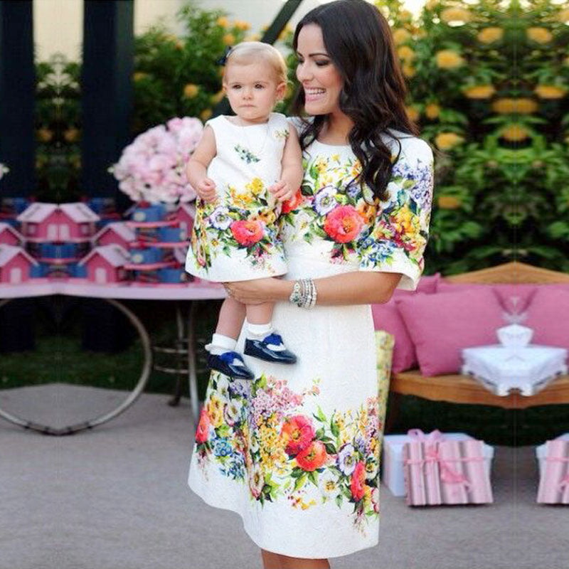 Family Matching Casual Floral Print A-Line Dresses