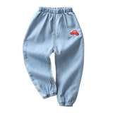 Kid Boy Cartoon Hole Denim Long Pants Elastic Waist Jeans