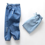 Kid Boy Cartoon Hole Denim Long Pants Elastic Waist Jeans