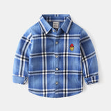 Kid Casual Baby Boy Long Sleeve Plaid Turn-down Button Shirt