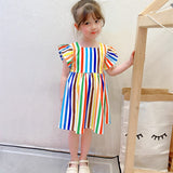 Kid Baby Girl Toddler Rainbow Striped Flying Sleeve Dress