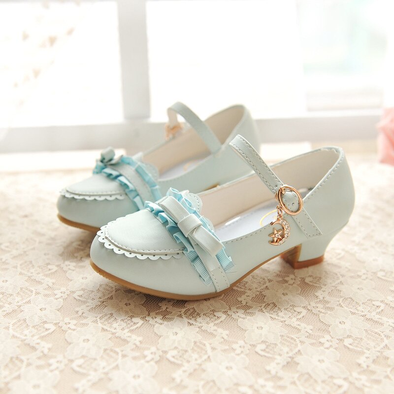 Girls Sandals Fashion Lace Butterfly Knot Female Child High Heels Shoes