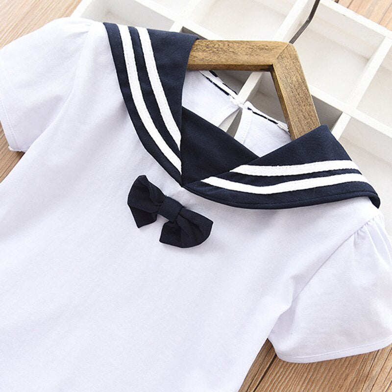 Kid Girl School Uniform Sets Cotton 2 Pcs