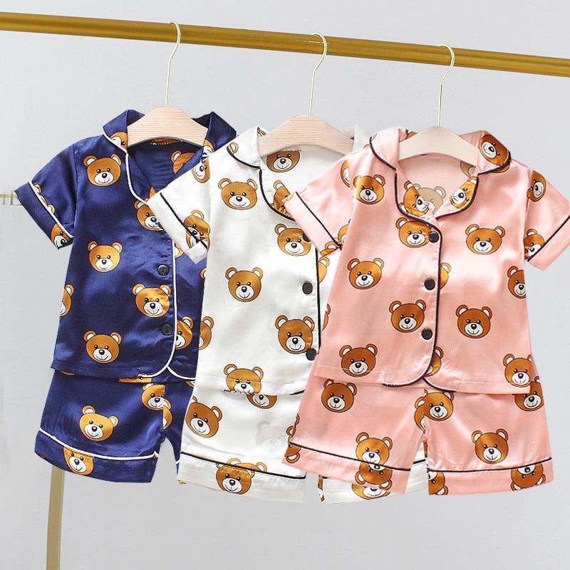 Baby Boy Girl Pajamas Set Summer Sleepwear Cartoon Printed Tops+Shorts 2 Pcs - honeylives