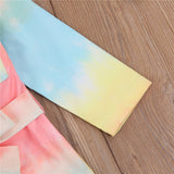 Kid Baby Girl Tie Dye Lapel Long Sleeve Waist Bow Pattern Romper