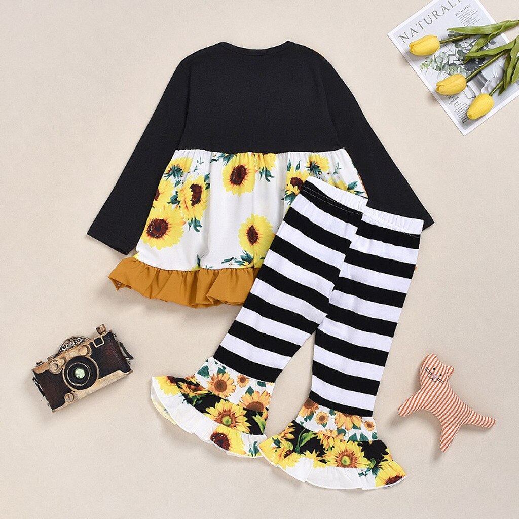 Kid Baby Girls  Sunflower Floral Outfits Set 2 Pcs 1-6 Years