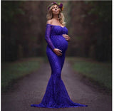 Maternity Lace Off Shoulder V Neck Long Dress