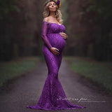 Maternity Lace Off Shoulder V Neck Long Dress