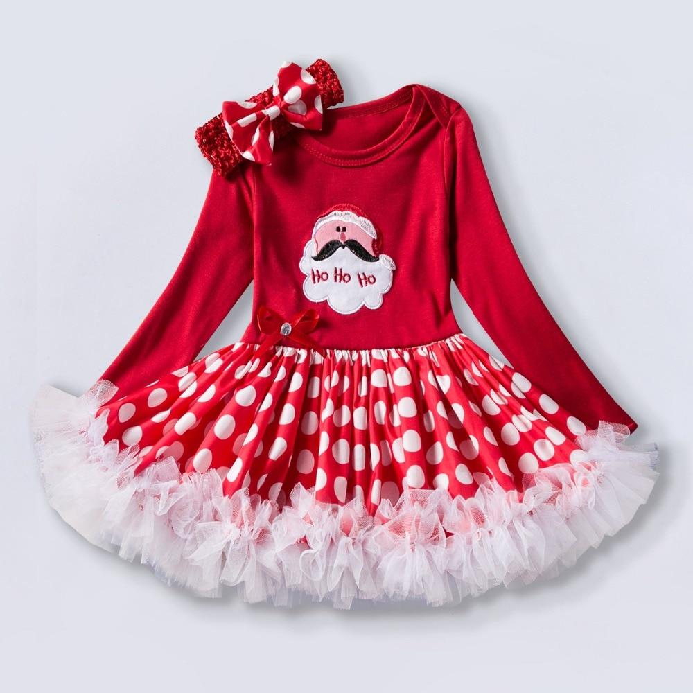 Baby Girl Santa Claus Pattern Red Polka  Dresses