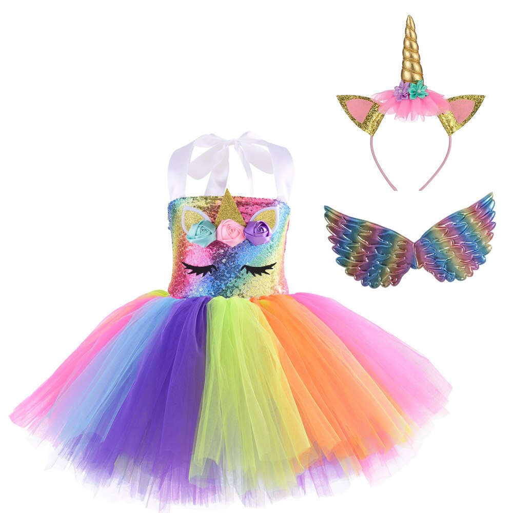 Cosplay Unicorn Sequins Kid Girl Princess Tutu Dress
