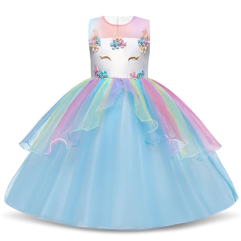 Cosplay Kid Girl Mid-Calf Tulle Princess Unicorn Dress