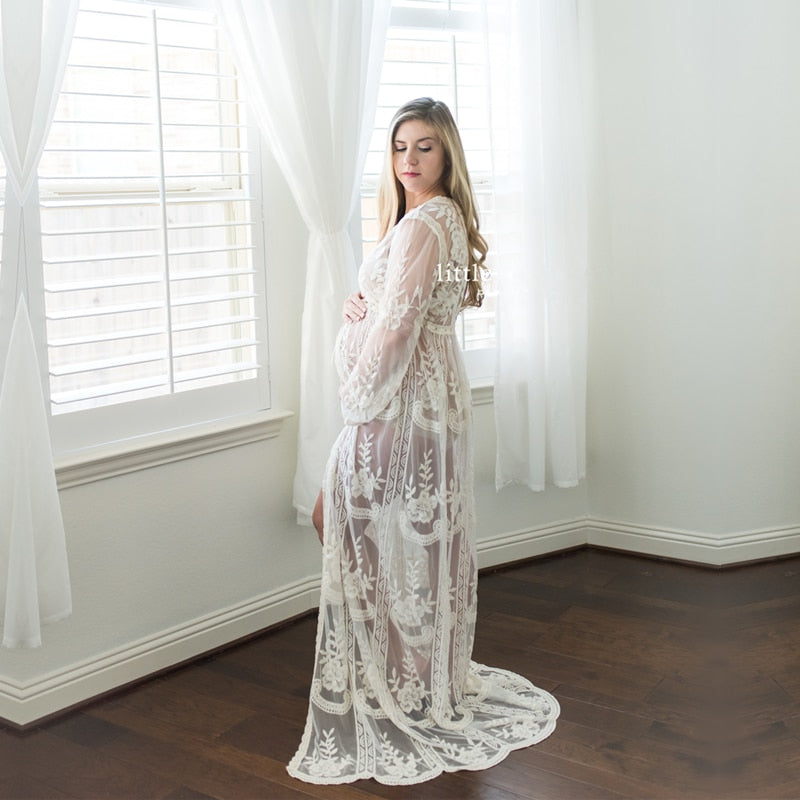 Maternity Crochet Lace Photography Props Long Dresses