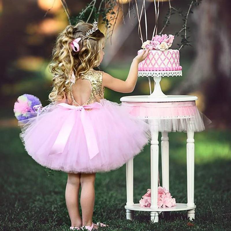 Girl Cute Princess Dress Birthday Party Sequin Formal Fluffy Cake Ball Gown - honeylives