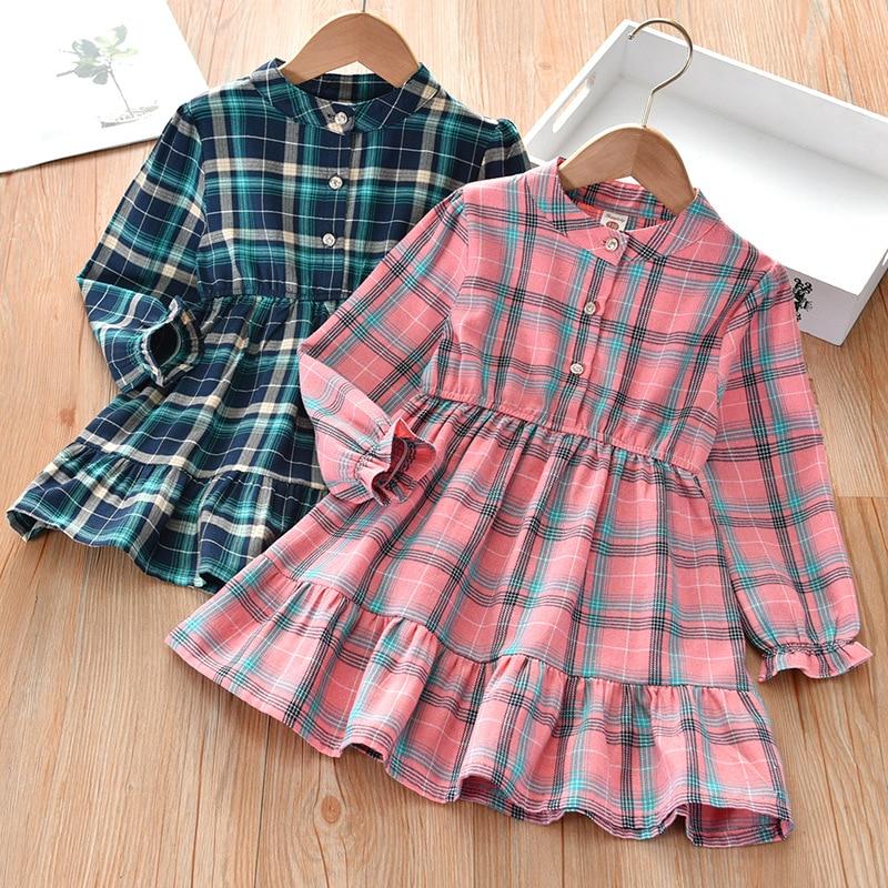 Kid Baby Girl Casual Plaid  Autumn Spring Dresses