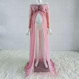 Maternity Pink Long Chiffon Photography Dress Lace Photo Shoot Prop