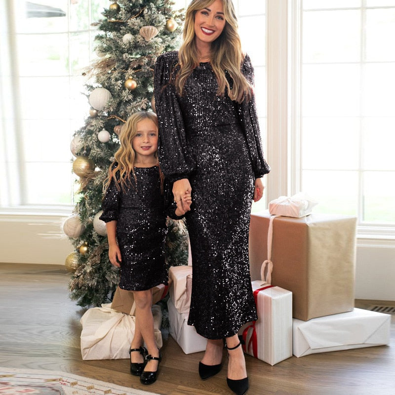 Sequin Party Long Dress Family Matching Mother-Daughter Dresses