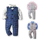 Kids Toddler Baby Boy Autumn Spring Long Sleeve Button Tie T-shirt Tops+Pants Gentleman Outfits 3PCS - honeylives