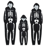 Family Matching Halloween Long Sleeve Pajamas Jumpsuit Skeleton Printed Sleepwear