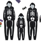 Family Matching Halloween Long Sleeve Pajamas Jumpsuit Skeleton Printed Sleepwear