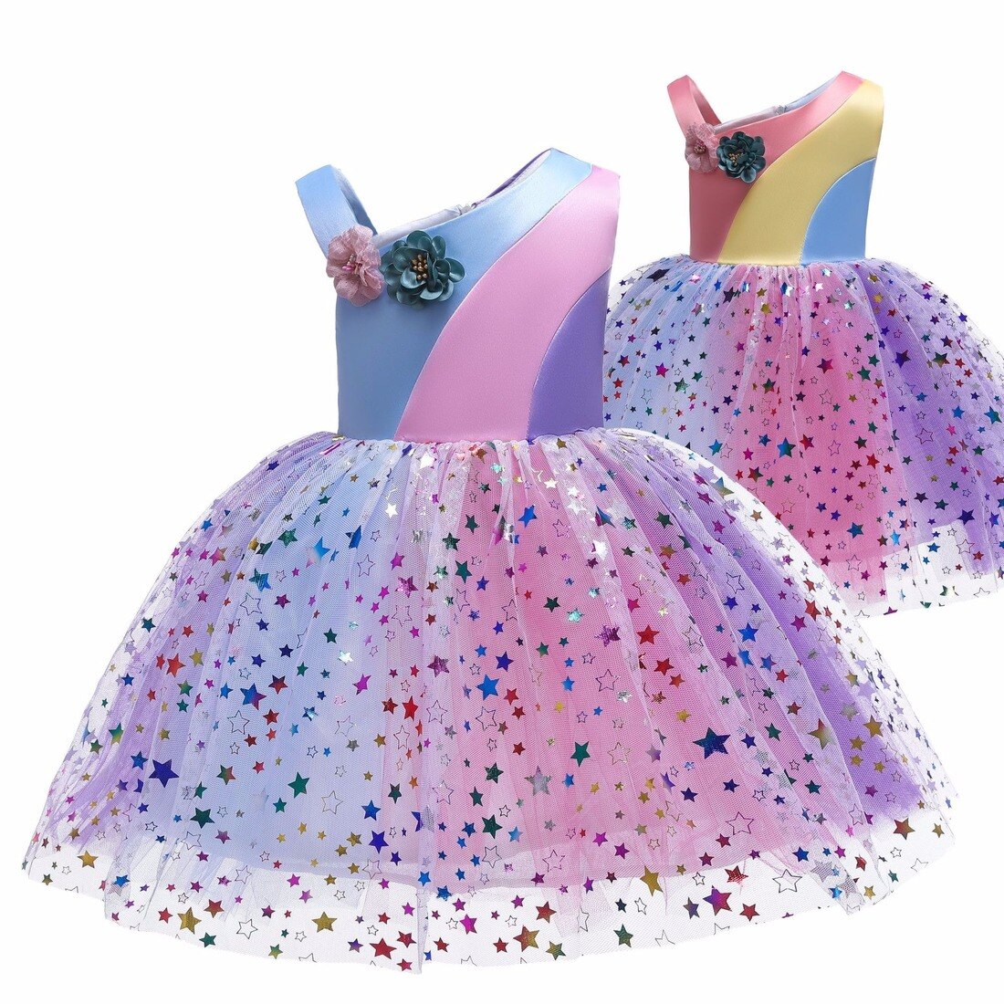 Flower Kid Baby Girl Bling Star Rainbow Wedding Party Dress
