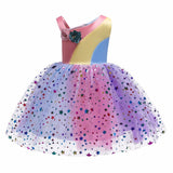 Flower Kid Baby Girl Bling Star Rainbow Wedding Party Dress