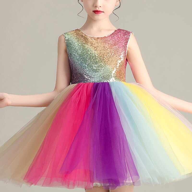 Kid Girls Party Clothes Sequins Banquet Lace Gown Princess Dress