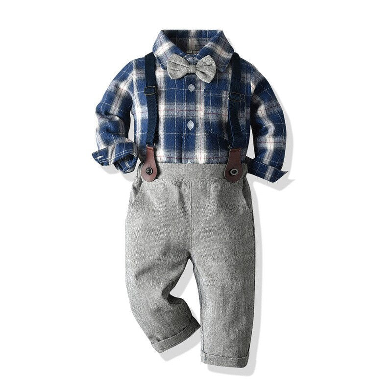 Formal Kid Baby Boy Set Plaid Fashion 4 Pcs Sets