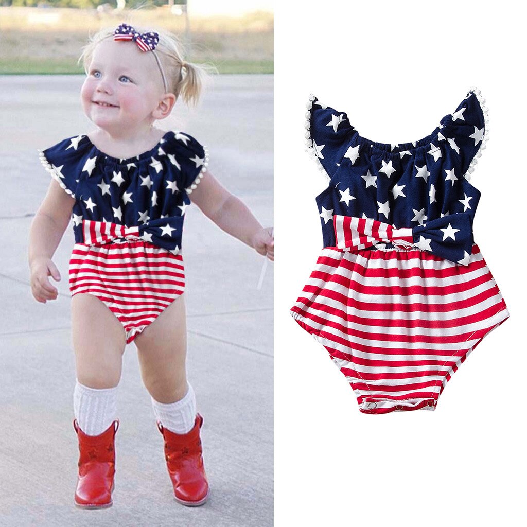 Girl Baby Sleeveless Fourth of July Independence Day Romper