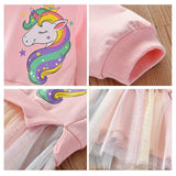 Kid Baby Girl Winter Unicorn Rainbow Tulle Dresses