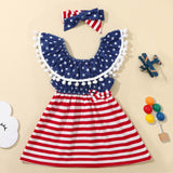 Baby Girl 4th of July Independence Day Tassel Off-shoulder Party Dresses