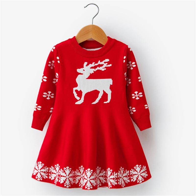 Kid Baby Girl Christmas Snowflake Print Reindeer Dresses