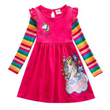Kid Baby Girl Cotton Unicorn Spring Autumn Embroidered Rainbow Dresses
