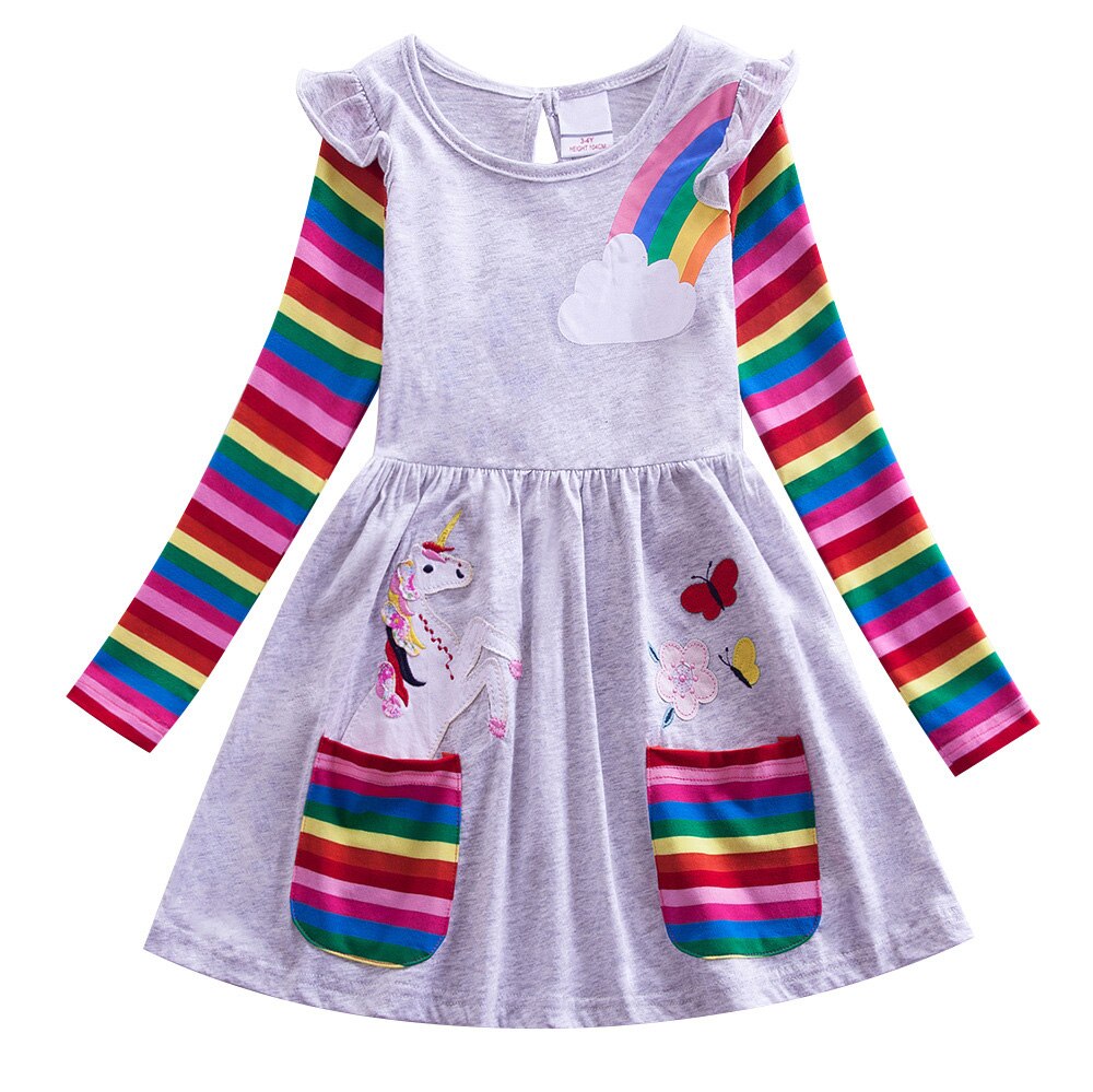 Kid Baby Girl Long Sleeve Party Rainbow Dress